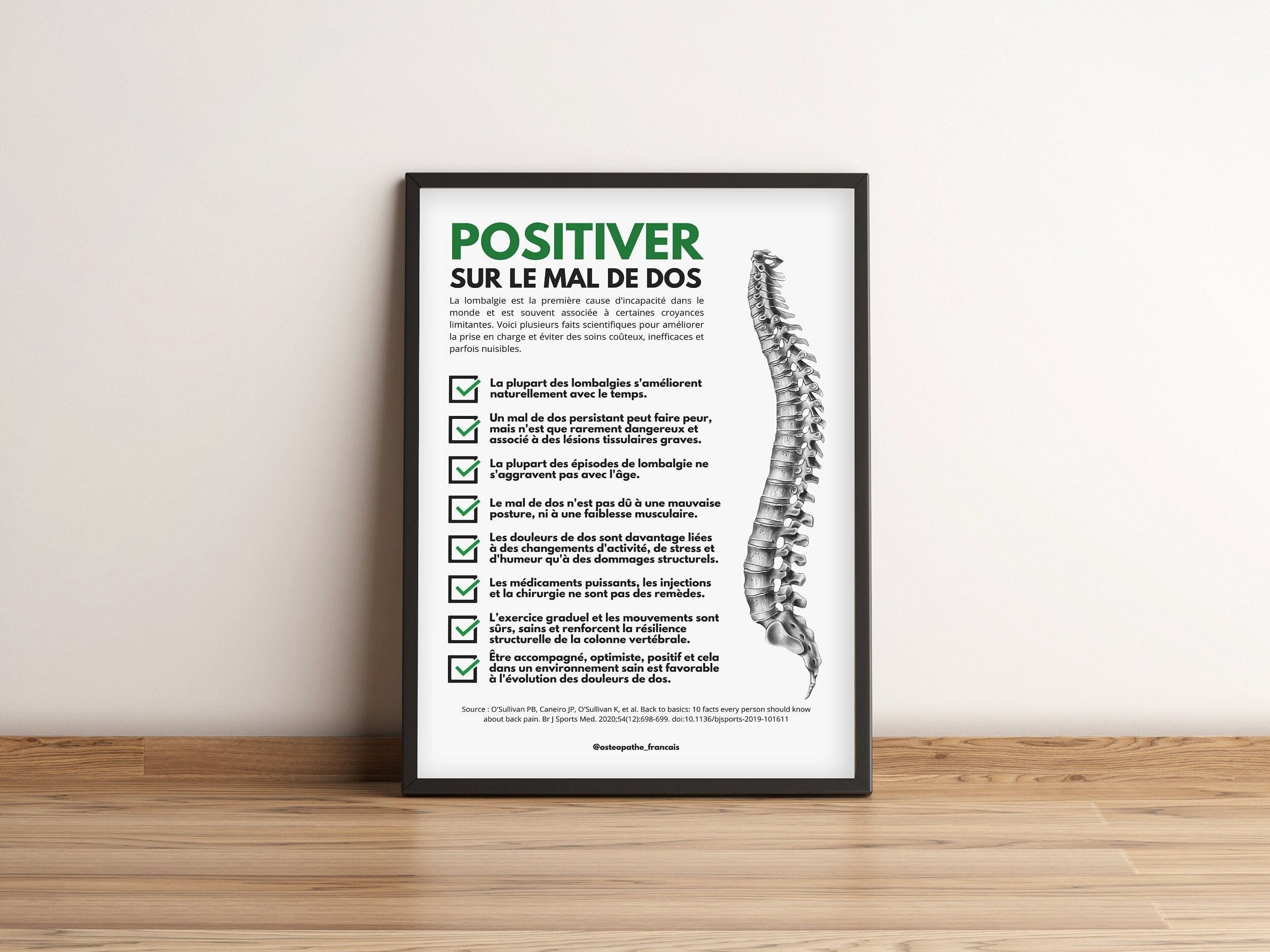 Positiver sur Le Mal de Dos | Affiche d'éducation Thérapeutique Format A3/A4 Cabinet Santé