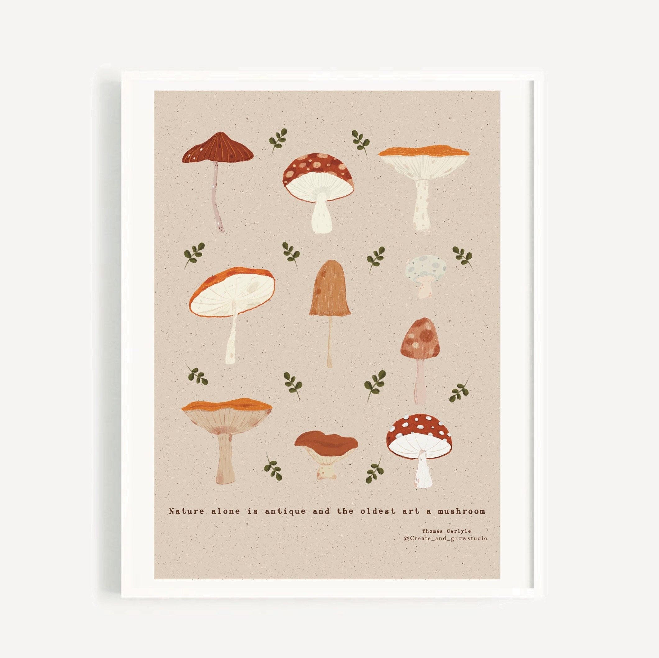 Mushroom Art Print, Cute Mushroom Art Mushroom Wall Art, Housewarming
