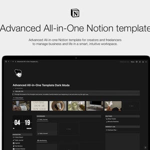 Notion All-in-One Template, Notion Template Ultimate Life Planner, Notion Template ADHD, Notion Minimal Aesthetic Extended Life Planner Dark