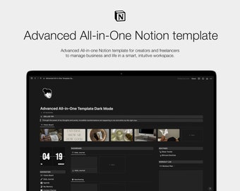 Könnte beinhalten: Ein Screenshot eines Notion-Arbeitsbereichs im Dunkelmodus, der ein Dashboard mit Abschnitten für Kalender, Tagesjournal und Routinen zeigt. Der Arbeitsbereich ist mit "Advanced All-in-One Template Dark Mode" betitelt.