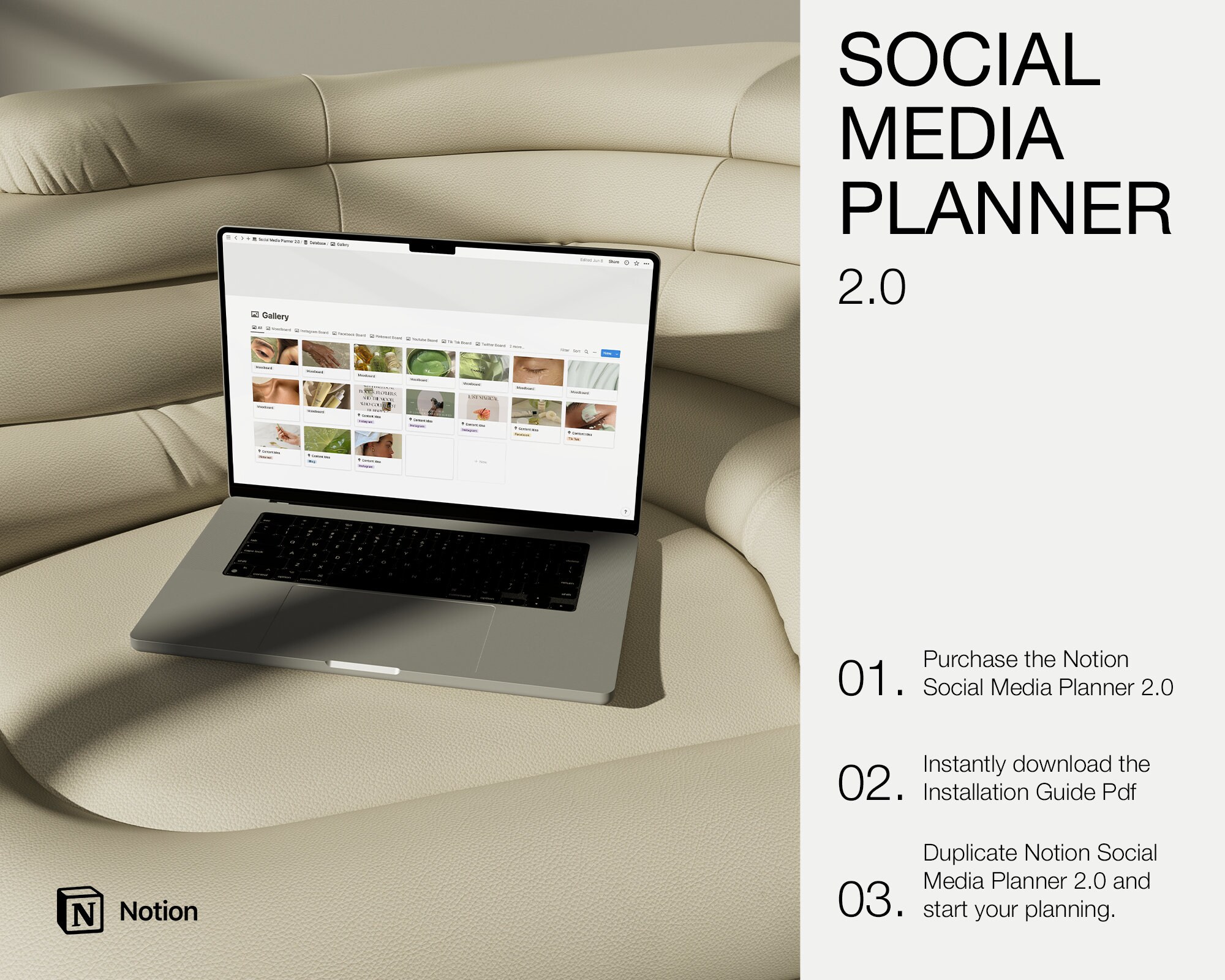 Notion Social Media Planner, Notion Template for Freelancers & Online