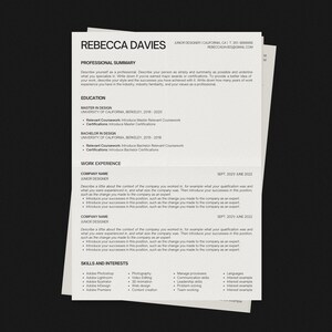 One page Resume Template, Basic Resume Template, Clean Resume Template, Resume Template Sorority, Aesthetic Resume Template, Printable Resume Template, Modern Resume Template, Designer Resume Template, Minimal Resume Template, Canva Template Resume