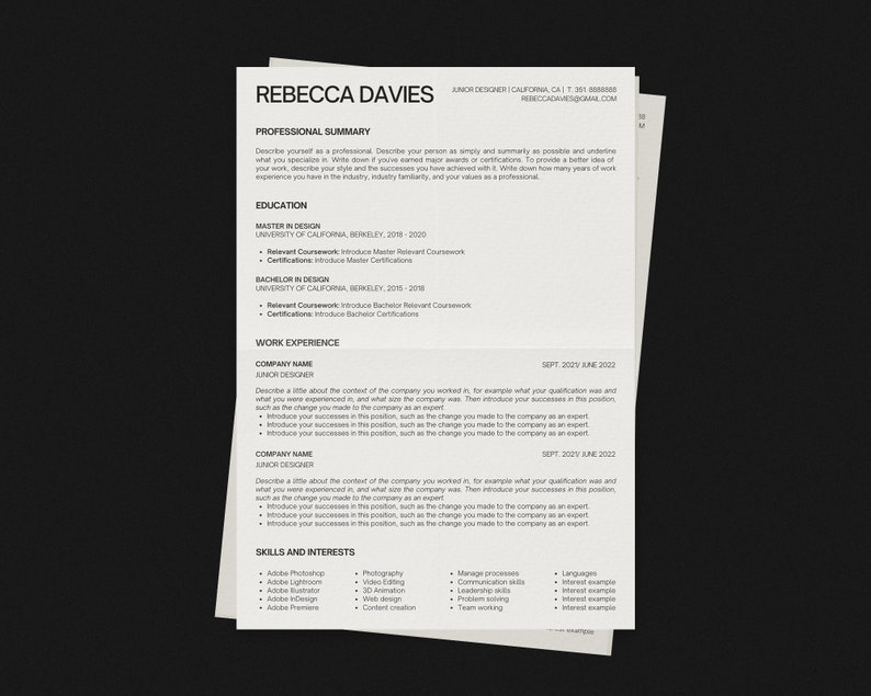 One page Resume Template, Basic Resume Template, Clean Resume Template, Resume Template Sorority, Aesthetic Resume Template, Printable Resume Template, Modern Resume Template, Designer Resume Template, Minimal Resume Template, Canva Template Resume