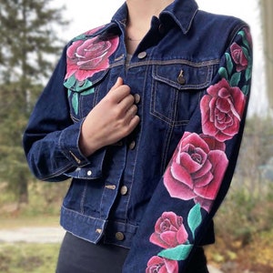 Denim jacket with roses mens clearance