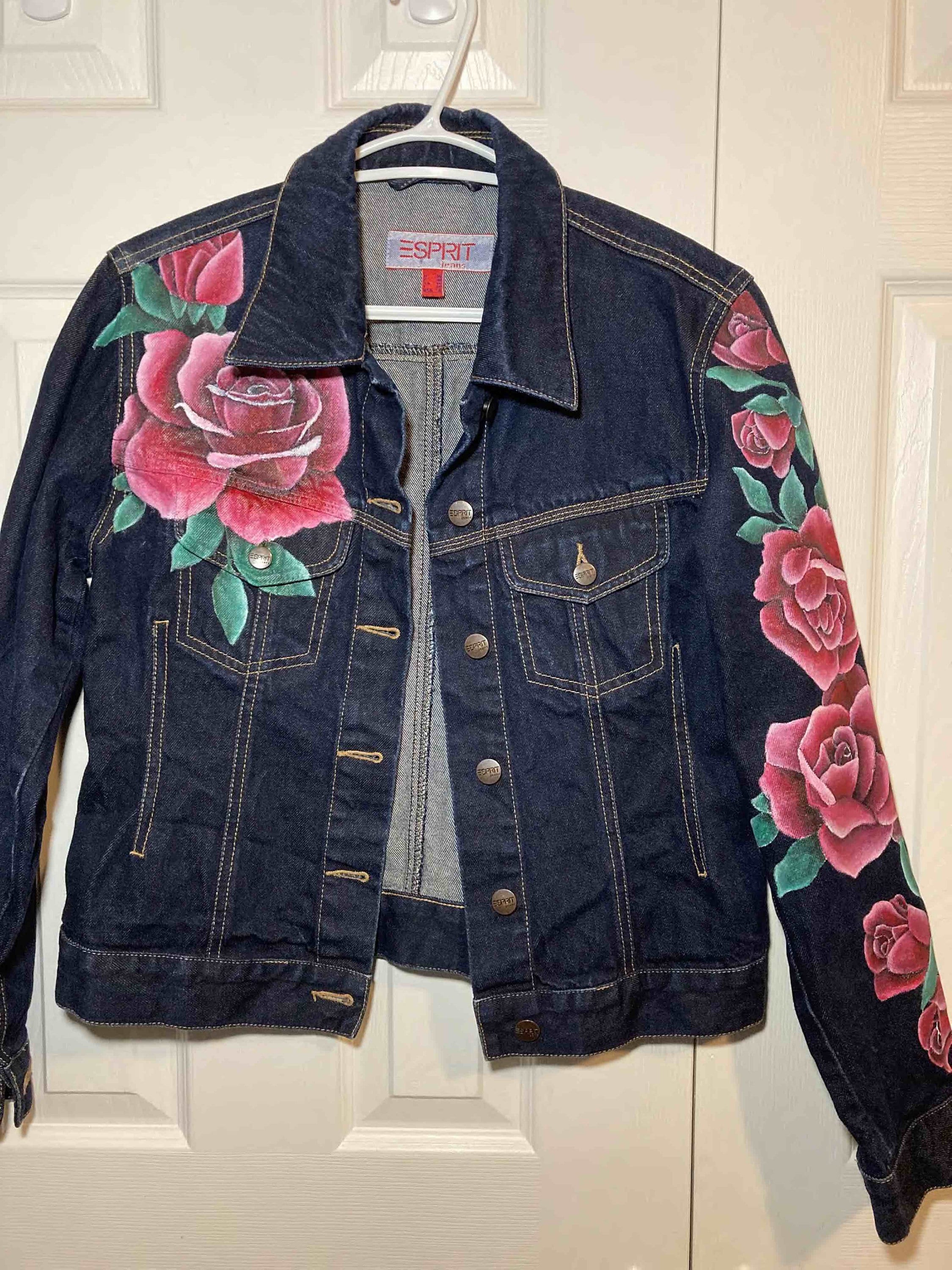 Hand Painted Jean Jacket Red Rose Design Painted Denim Jacket - Etsy