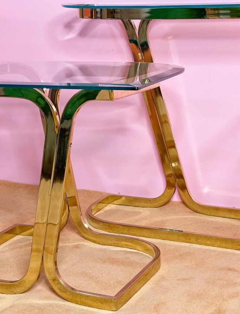 Vintage Milo Brass Table Set Teardrop Tables Glass Tables Etsy