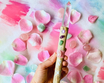 Crystal Quartz Magic Wand, love wand, goddess wand, witch magic wand, wiccan magic wand, fairy magic wand, altar tools, spiritual jewelry