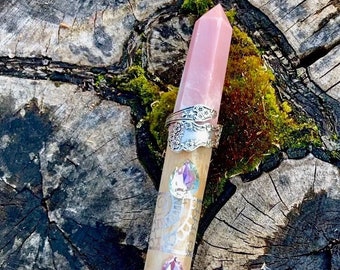 Pink Opal Celtic Crystal magic wand, triskele, magic wand for lightworkers, high frequency magic wand