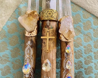 Diamond Light Magic Wands, Metatron Magic Wand Citrine & Clear Quartz Magic Wands for Lightworkers, high frequency light encoded magic wand