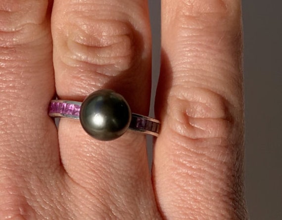 MIKIMOTO Black Akoya Cultured Pearl & Pink Sapphi… - image 5