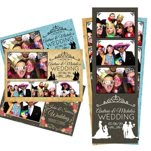 Modelo de cabine de foto casamento casal silhueta florescer multi cores ambos 2x6 tira e 4x6 arquivos de cartão postal estão incluídos