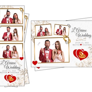 Photobooth Vorlage Elegante Blumen Trauringe Herzen Sowohl 2x6 Streifen als auch 4x6 Postkartendateien sind Enthalten