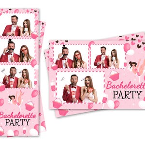 Modelo de cabine de fotos Balões para despedida de solteira Cupcakes Corações Ambos os arquivos de tiras de 2x6 e cartões postais de 4x6 estão incluídos