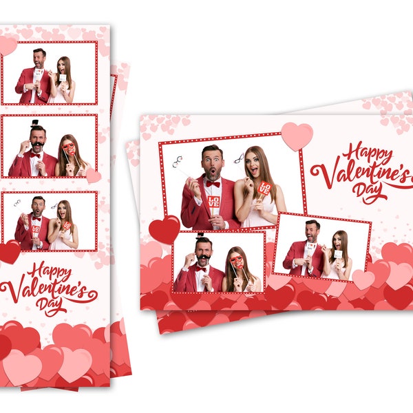 Photo Booth Template Happy Valentines Pile of Hearts Both 2x6 Strip and 4x6 Postcard Files Are Included