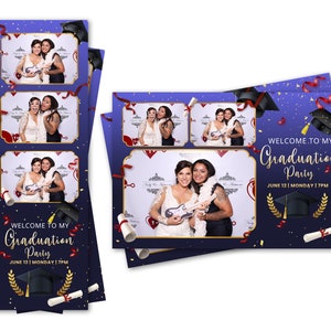 Plantilla para fotomatón, sombrero para fiesta de graduación, diploma, se incluyen tiras de 2x6 y archivos de postales de 4x6