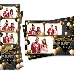 Photobooth Vorlage Abschlussball Party Feier Schwarz Weiß Goldene Luftballons Es sind sowohl 2x6 Streifen als auch 4x6 Postkartendateien enthalten