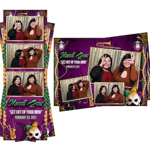 Modelo de cabine fotográfica para casamento, máscara de contas de carnaval, tira 2x6 e arquivos de cartão postal 4x6 estão incluídos