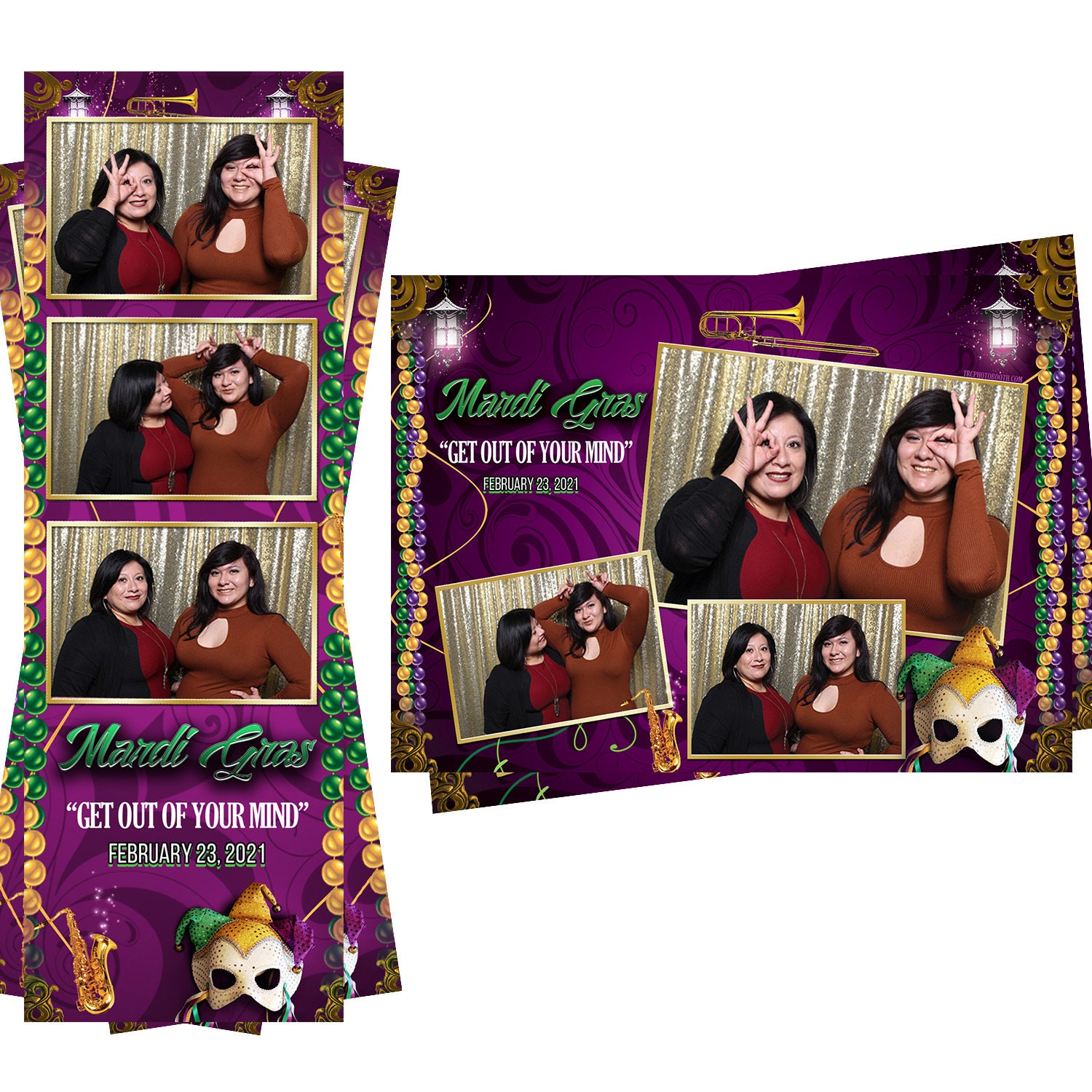 Photo Booth Template Wedding Mardi Gras Beads Mask Both 2x6 Strip and 4x6 Postcard Files Are Included