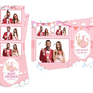 Photobooth Template Baby Shower Häschen Flasche Rosa Mädchen Sowohl 2x6 Streifen als auch 4x6 Postkartendateien sind enthalten