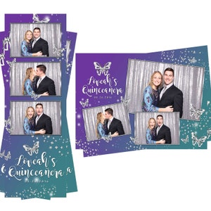 Modelo de cabine fotográfica casamento doce 16 borboleta quinceanera roxo azul gradiente ambos os arquivos de cartão postal 2x6 e 4x6 estão incluídos
