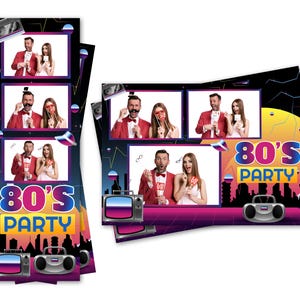 Photobooth Vorlage 80er Jahre Party Retro Love Theme Sowohl 2x6 Streifen als auch 4x6 Postkartendateien sind enthalten