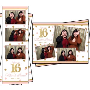 Plantilla para fotomatón Sweet 16 Golden Dots Se incluyen archivos de tiras de 2x6 y postales de 4x6