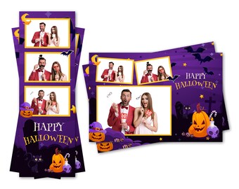 Photo Booth-sjabloon Happy Halloween Pumpkins Skull Purple Sky Zowel 2 x 6 stroken als 4 x 6 briefkaartbestanden zijn inbegrepen