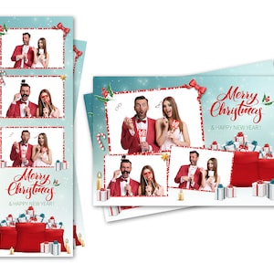 Modelo de cabine fotográfica Feliz Natal Feliz Ano Novo Sacola para presentes Arquivos de cartão postal 2x6 e 4x6 estão incluídos