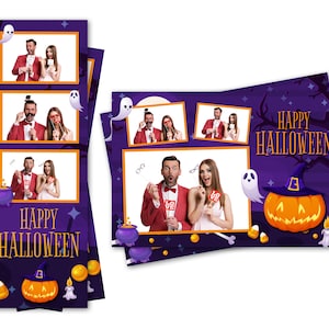 Modelo de cabine fotográfica Happy Halloween Pumpkin Ghosts Arquivos de tira 2x6 e de cartão postal 4x6 estão incluídos