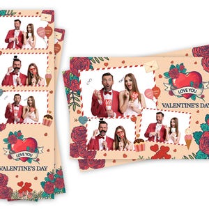 Photobooth Vorlage Valentinstag Vintage Herzen Rosen Cupcakes Sowohl 2x6 Streifen als auch 4x6 Postkartendateien sind enthalten