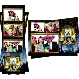 Fotokabinen-Vorlage für Geburtstag, Musik, Festival, Party. Sowohl 2x6-Streifen- als auch 4x6-Postkartendateien sind im Lieferumfang enthalten
