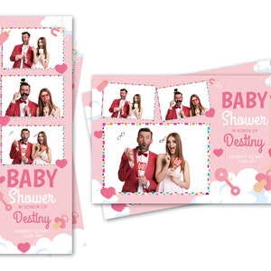 Modèle de cabine photo pour baby shower biberon tétine nuages roses 2 x 6 bandes et 4 x 6 fichiers de carte postale sont inclus