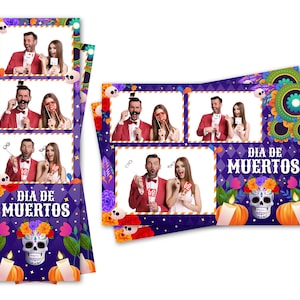 Modèle pour photomaton Dia de muertos, crânes, bougies, citrouilles, 2 x 6 bandes et 4 x 6 fichiers pour cartes postales inclus