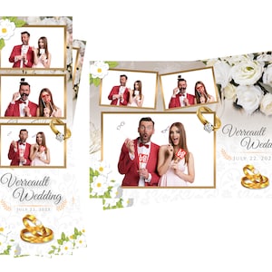 Modelo de cabine fotográfica lindo buquê de casamento flores anéis de casamento arquivos de cartão postal 2x6 e 4x6 estão incluídos