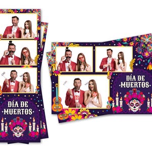 Photobooth Vorlage Dia de Muertos Lady Skull Ringelblumen Rosen Kerzen Gitarre Es sind sowohl 2x6 Streifen als auch 4x6 Postkartendateien enthalten