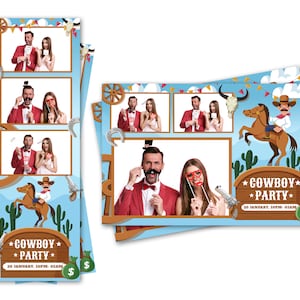 Modelo de cabine fotográfica Cowboy Party Hat Horse Western Arquivos de cartão postal 2x6 e 4x6 estão incluídos