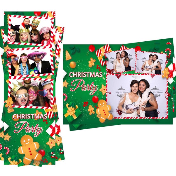 Photo Booth Template Christmas Party Ginger Bread Man Presents Candy Cane Both 2x6 Strip and 4x6 Postcard Files Are Included