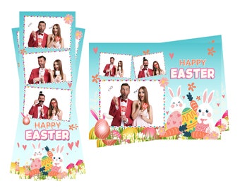 Plantilla para fotomatón de huevos de conejitos de Pascua felices. Se incluyen archivos de tiras de 2x6 y postales de 4x6