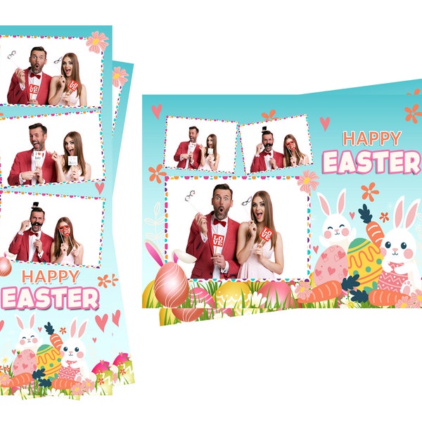 Happy Easter Bunnies Eggs Photo Booth Template Both 2x6 Strip and 4x6 Postcard Files Are Included