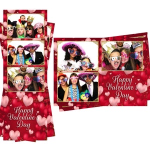 Modelo de cabine fotográfica Feliz Dia dos Namorados Corações vermelhos rosa Tanto arquivos de tira 2x6 quanto de cartão postal 4x6 estão incluídos