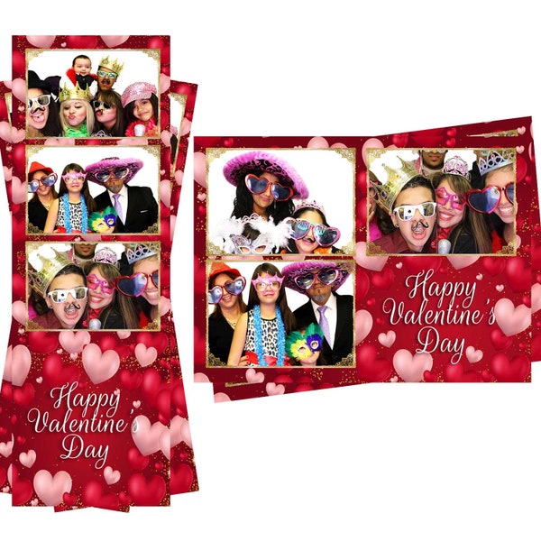 Photo Booth Template Happy Valentines Day Pink Red Hearts Both 2x6 Strip and 4x6 Postcard Files Are Included