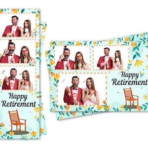 Photobooth Vorlage Glücklicher Ruhestand Stuhl Sowohl 2x6 Streifen als auch 4x6 Postkartendateien sind enthalten