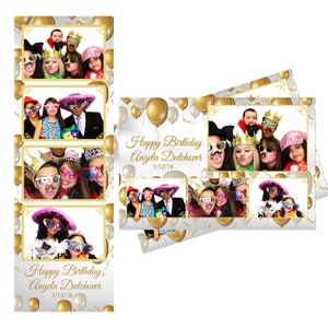 Photobooth Vorlage Geburtstagsparty Gold Und Weiße Luftballons Sowohl 2x6 Streifen als auch 4x6 Postkartendateien sind enthalten