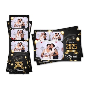 Photo Booth Template Graduation Class Cap Goldener Ballon 2025 2026 2027, Darüber hinaus Text bearbeiten Es sind sowohl 2x6 Streifen als auch 4x6 Postkartendateien enthalten