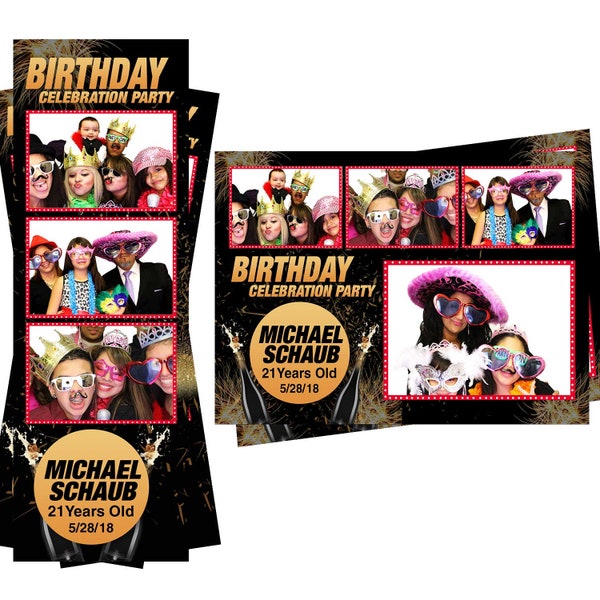 Photo Booth Template Club New Years Party Champagne Fireworks  Both 2x6 Strip and 4x6 Postcard Files Are Included