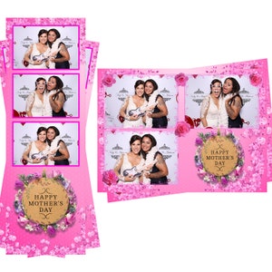 Modelo de cabine fotográfica para o dia das mães, flores, círculo de madeira, tiras 2x6 e arquivos de cartão postal 4x6 estão incluídos