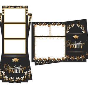 Photo Booth Vorlage Elegante Abschlussfeier Gold Hut Party Sowohl 2x6 Streifen als auch 4x6 Postkartendateien sind enthalten