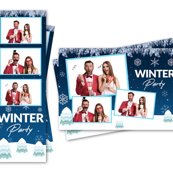 Photo Booth Template Winter Party Snow Flakes Ice Tree Both 2x6 Strip and 4x6 Postcard Files Are Included