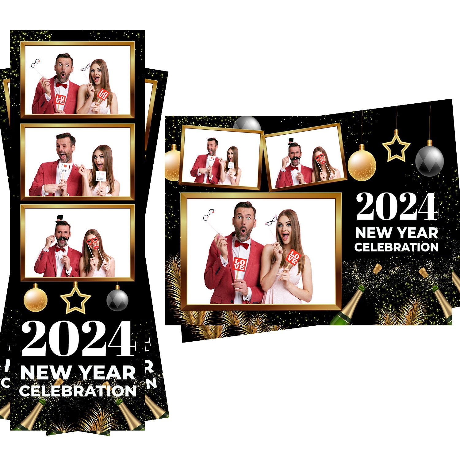 Photo Booth Template 2024, 2025, 2026 New Year Celebration Champaign