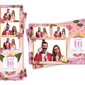 Modelo de cabine fotográfica doce 16 flores princesa coroa coração arquivos de cartão postal 2x6 e 4x6 estão incluídos